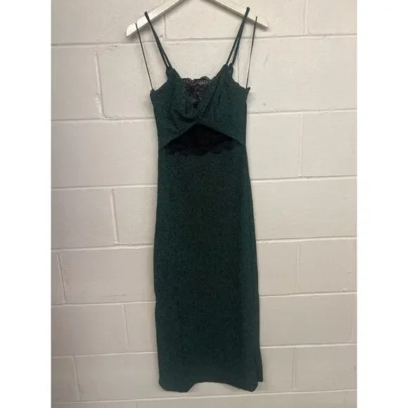 New nwt Current Air XS Green Black Twist Front Lace Inset Sleeveless Midi Dress - Picture 4 of 9